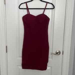 Wine Mini Dress with Mesh Detailing